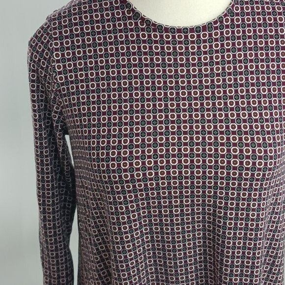 J Jill Tunic Blouse Burgundy Geometric Stretch 3/4 Sleeve Womens Size XS - Picture 3 of 7